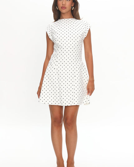 White Cap Sleeve Mini Dress Polka Dot