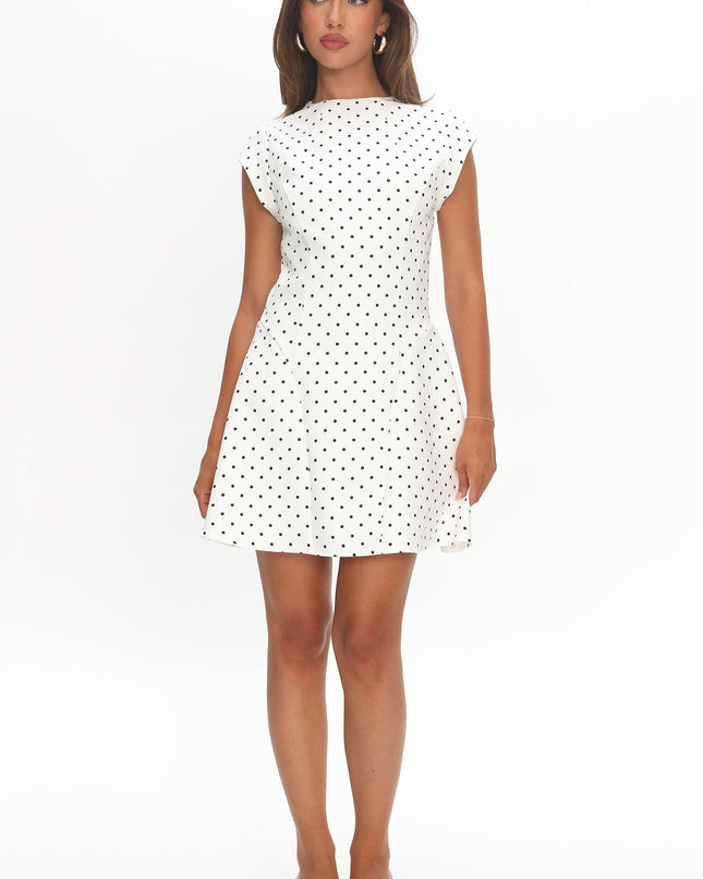 White Cap Sleeve Mini Dress Polka Dot