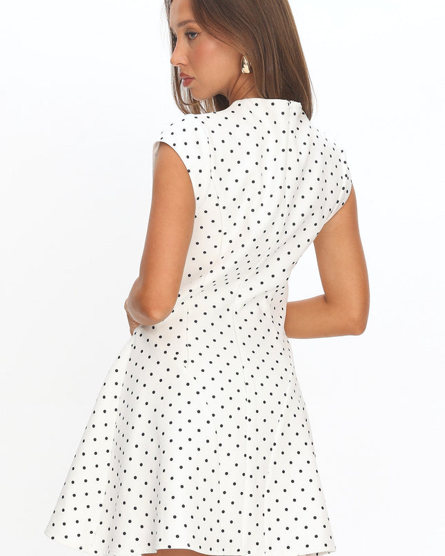White Cap Sleeve Mini Dress Polka Dot