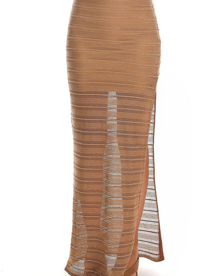 Camel Crochet-Knit Maxi Skirt