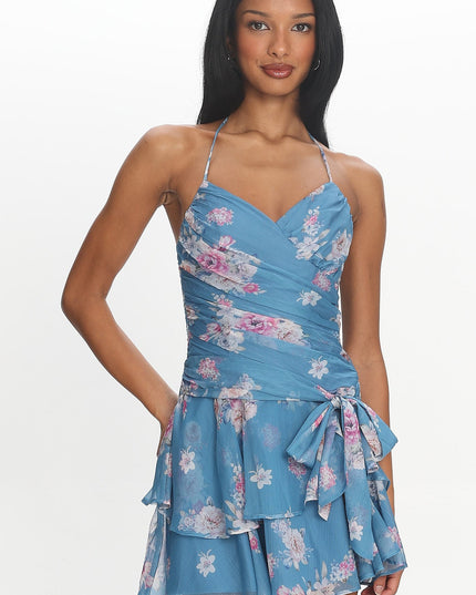 Blue Tiered Mini Dress