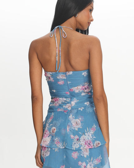 Blue Tiered Mini Dress