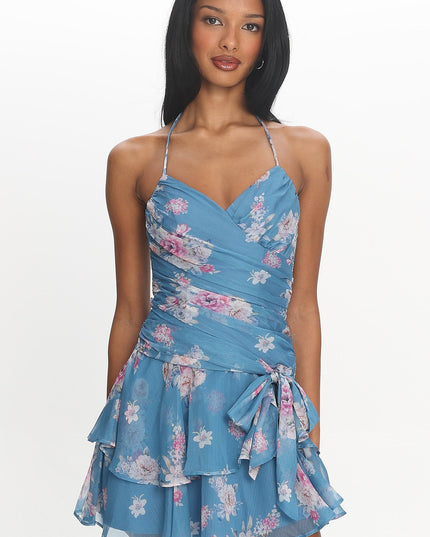 Blue Tiered Mini Dress