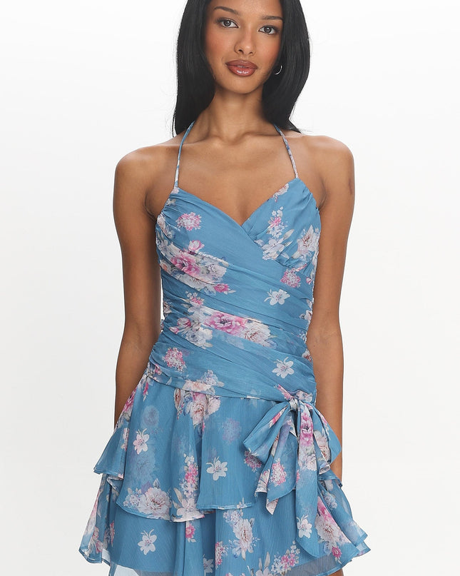 Blue Tiered Mini Dress
