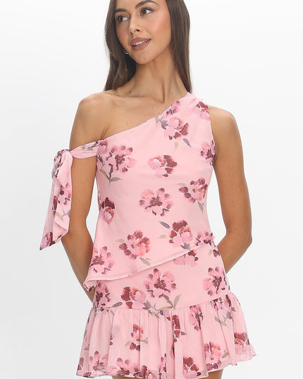 Burgundy One-Shoulder Tie Top