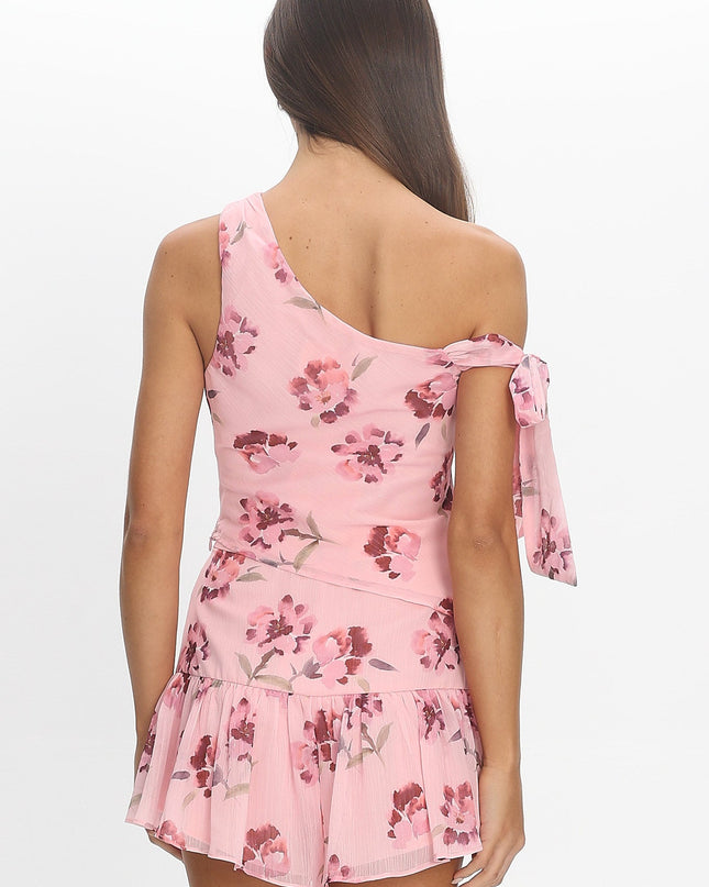 Burgundy One-Shoulder Tie Top