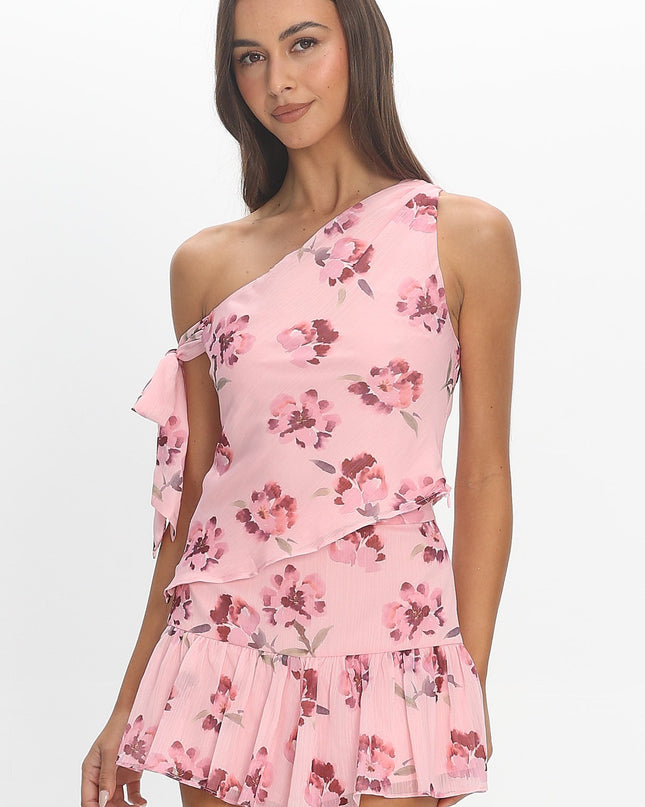 Burgundy One-Shoulder Tie Top