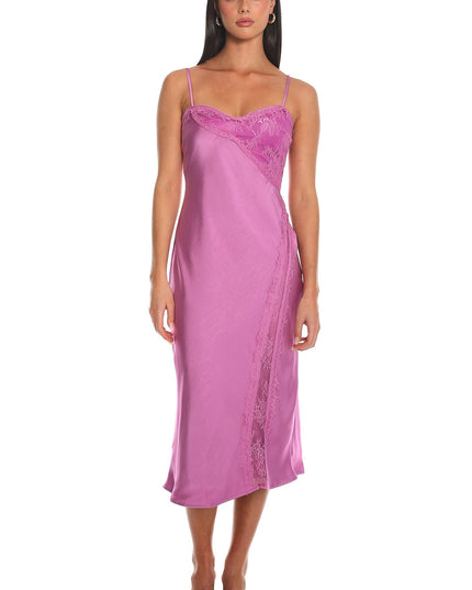 Mauve Noir Silk Lace-Inset Slip Dress