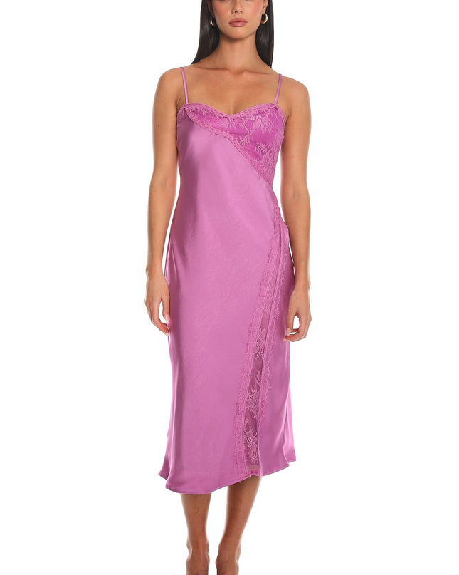 Mauve Noir Silk Lace-Inset Slip Dress