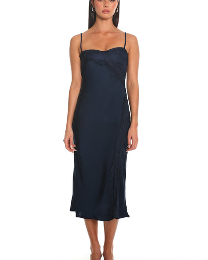 Navy Noir Silk Lace-Inset Slip Dress