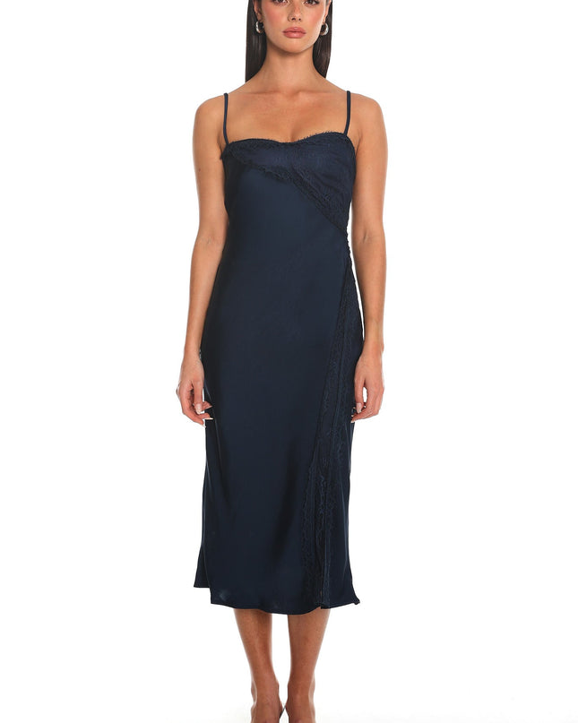 Navy Noir Silk Lace-Inset Slip Dress