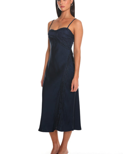 Navy Noir Silk Lace-Inset Slip Dress