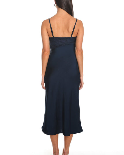 Navy Noir Silk Lace-Inset Slip Dress