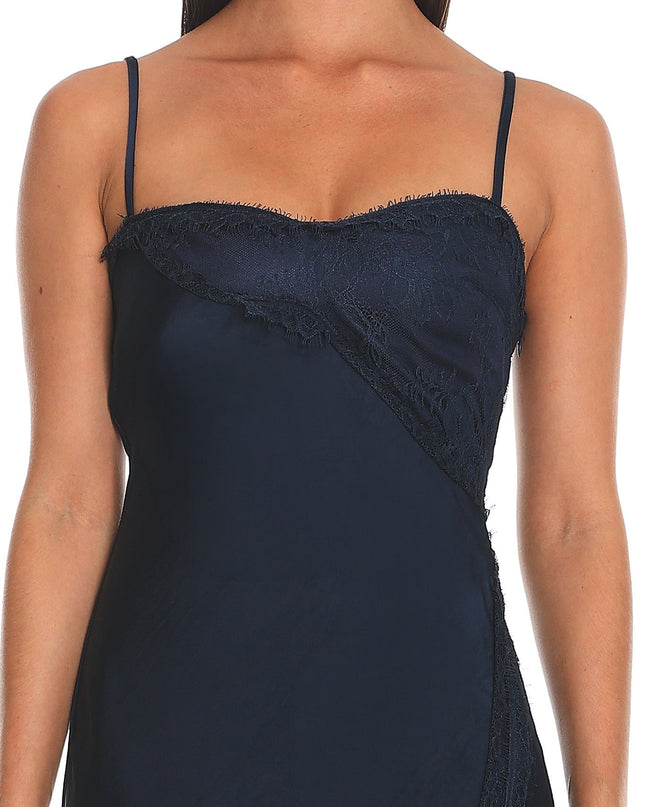 Navy Noir Silk Lace-Inset Slip Dress