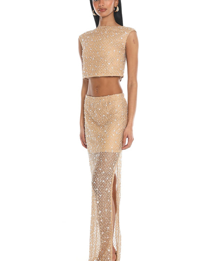 Beige Sequin Maxi Skirt