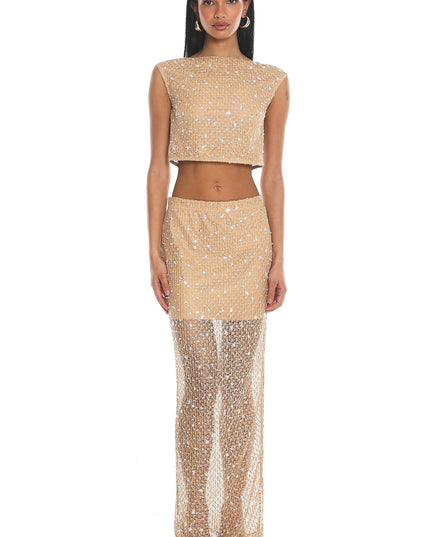 Beige Sequin Crop Top