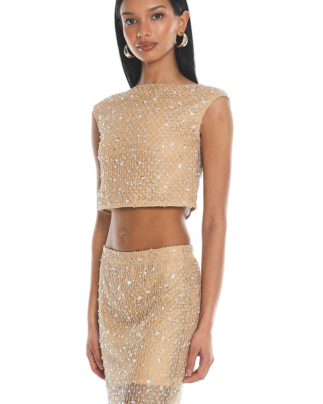 Beige Sequin Crop Top