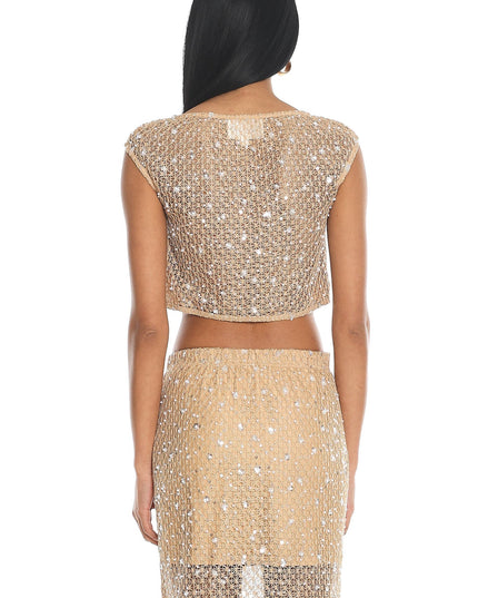 Beige Sequin Crop Top