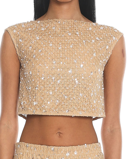 Beige Sequin Crop Top