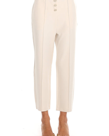 Cream Button-Front Cropped Trousers