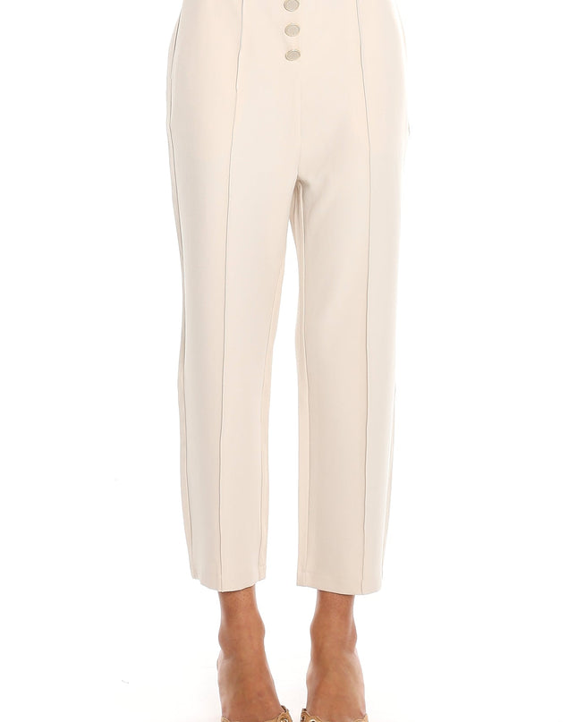 Cream Button-Front Cropped Trousers