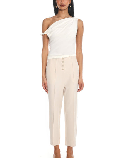 Cream Button-Front Cropped Trousers