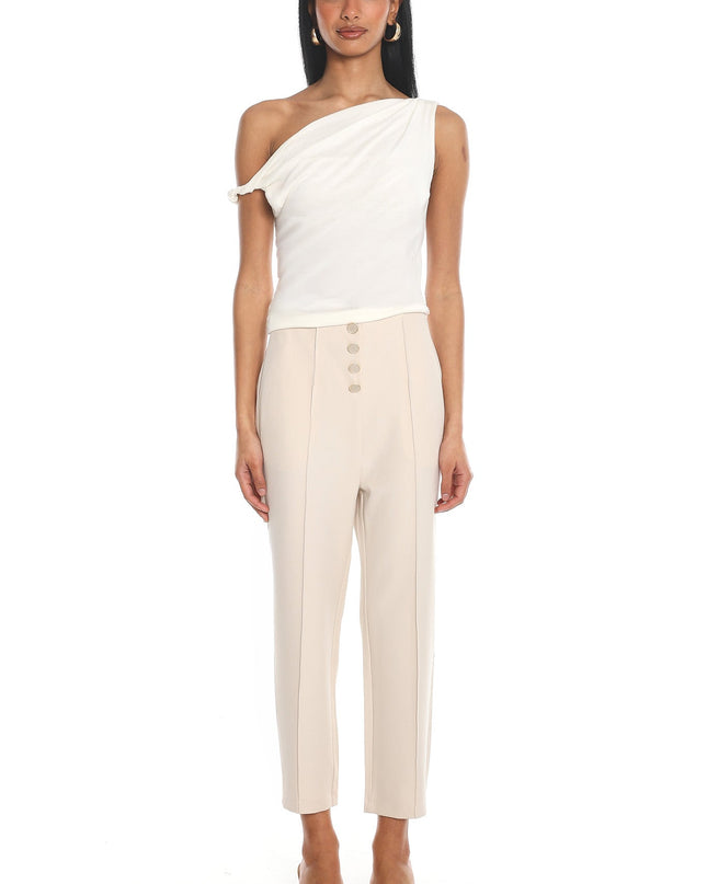 Cream Button-Front Cropped Trousers