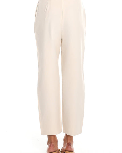 Cream Button-Front Cropped Trousers