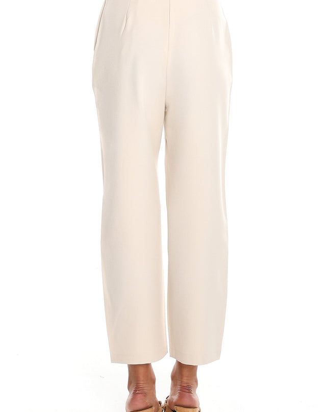 Cream Button-Front Cropped Trousers