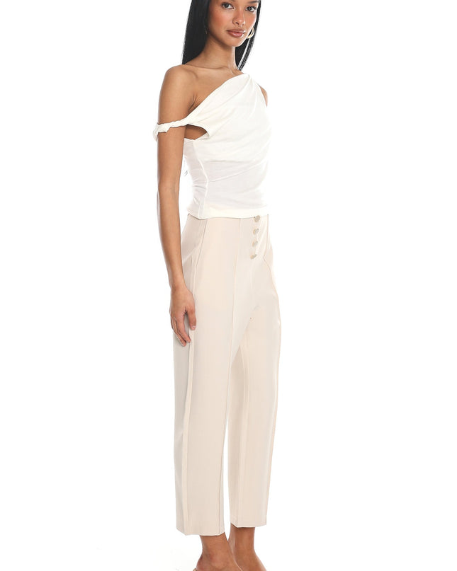 Cream Button-Front Cropped Trousers