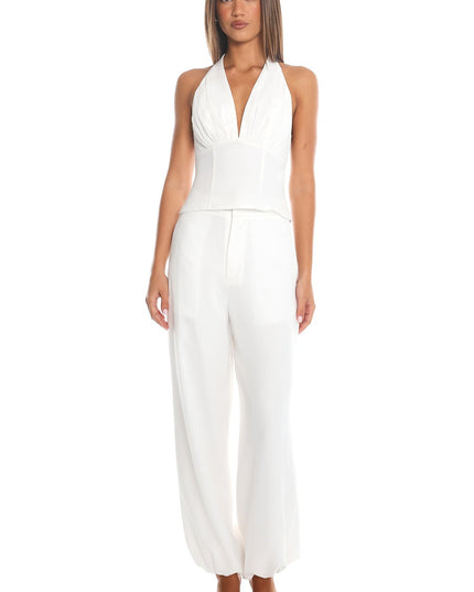White Bubble Hem Trousers