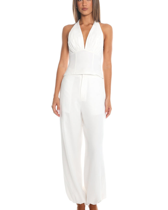 White Bubble Hem Trousers