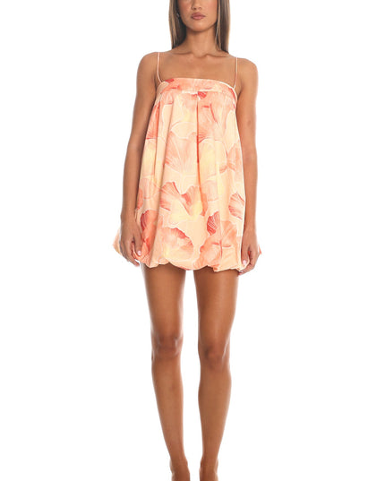 Peach Embroidered Mini Dress
