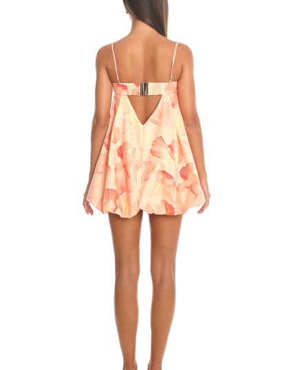 Peach Embroidered Mini Dress