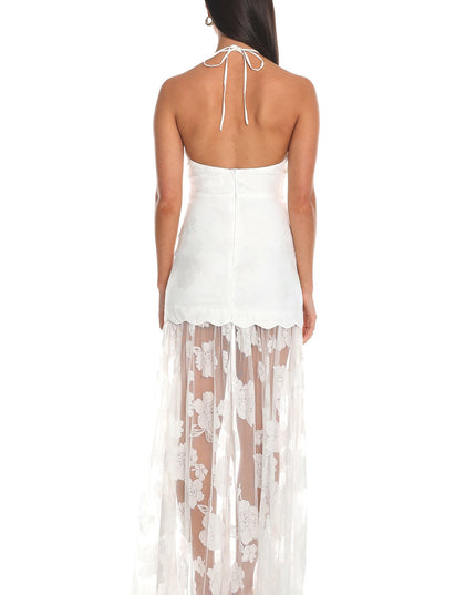 White Sheer Lace Overlay Dress