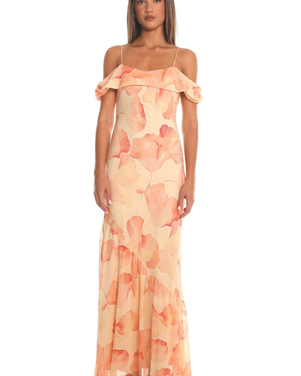 Peach Off-Shoulder Maxi Dress