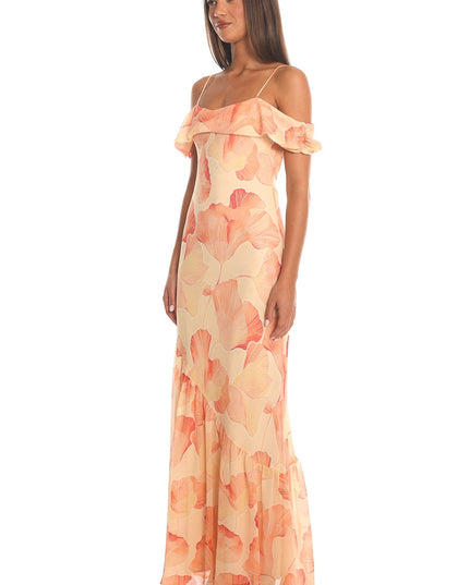 Peach Off-Shoulder Maxi Dress