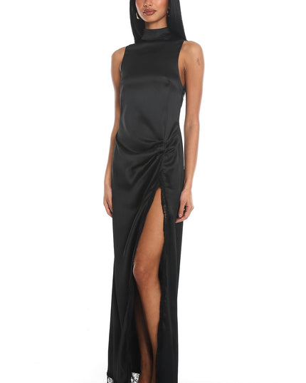 Black Satin Maxi Dress