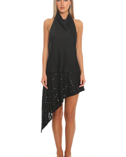 Black Cowl Halter Mini Dress