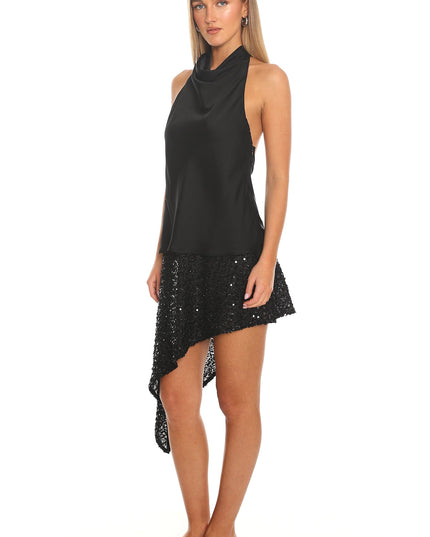 Black Cowl Halter Mini Dress