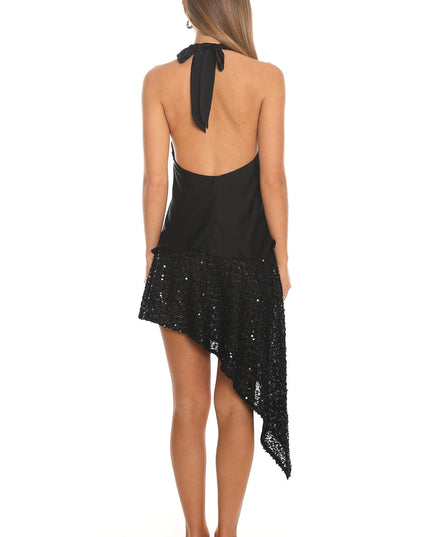 Black Cowl Halter Mini Dress