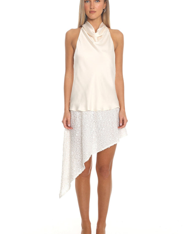Oyster Cowl Halter Mini Dress