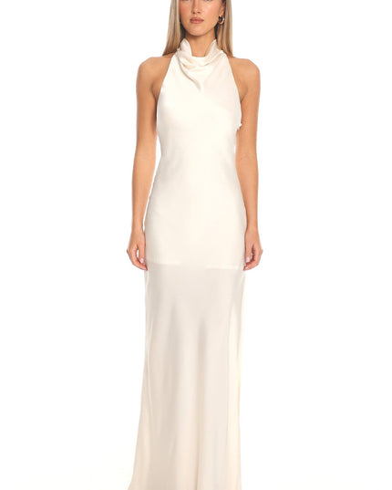 Oyster Silk Cowl Halter Maxi Dress