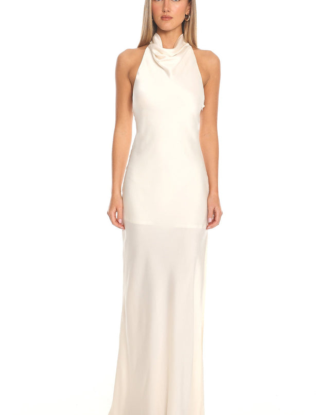 Oyster Silk Cowl Halter Maxi Dress