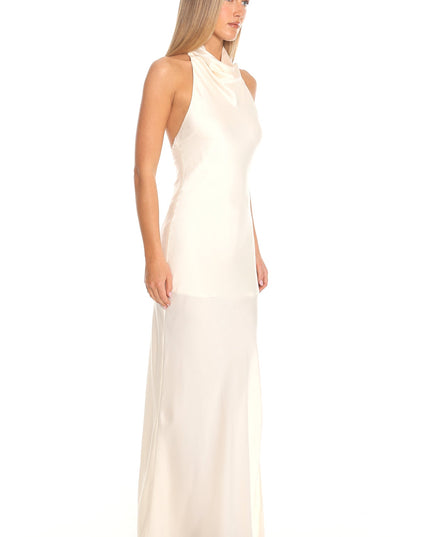 Oyster Silk Cowl Halter Maxi Dress