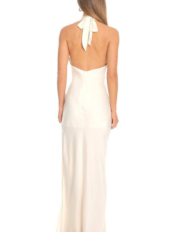 Oyster Silk Cowl Halter Maxi Dress