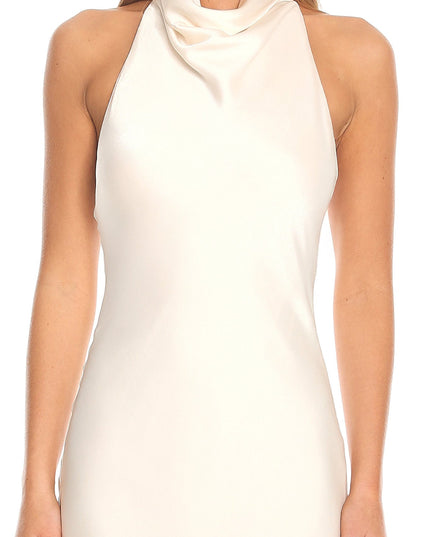Oyster Silk Cowl Halter Maxi Dress