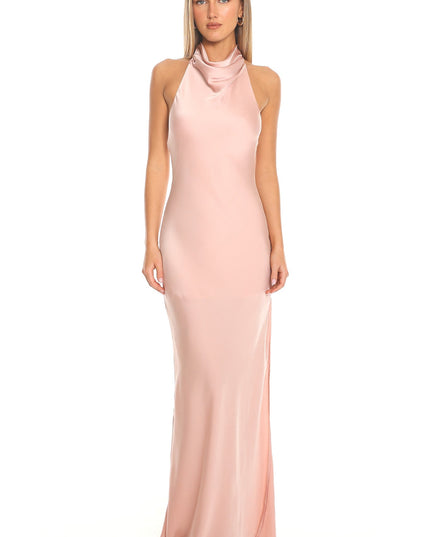 Pink Silk Cowl Halter Maxi Dress Blush