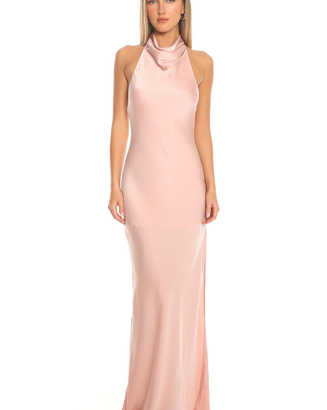 Pink Silk Cowl Halter Maxi Dress Blush