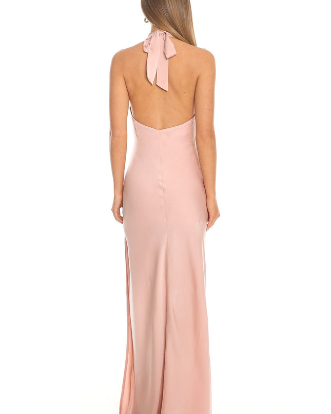 Pink Silk Cowl Halter Maxi Dress Blush